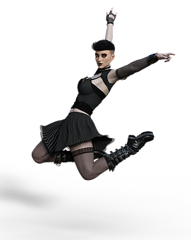 A Woman In A Black Outfit Jumping In The Air