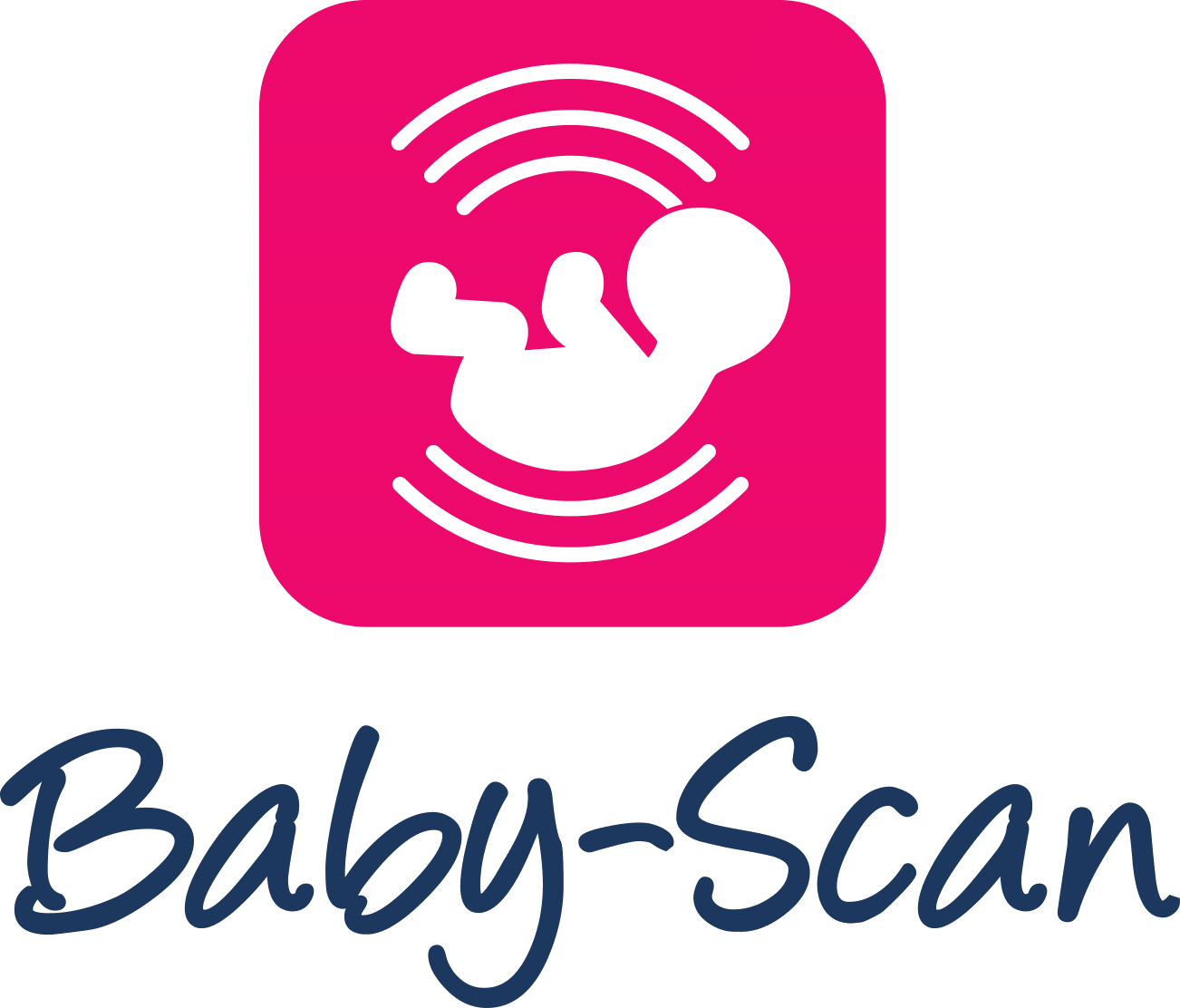 A Pink Logo With A Baby In It