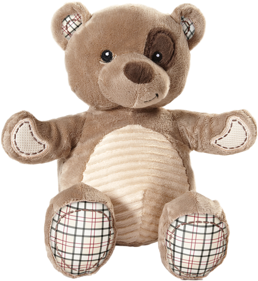 A Stuffed Animal Bear With Plaid Fabric