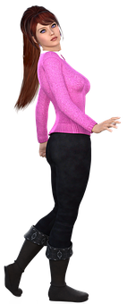 A Woman In A Pink Sweater And Black Pants