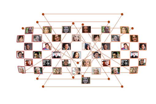 A Group Of People's Faces Connected To A Network