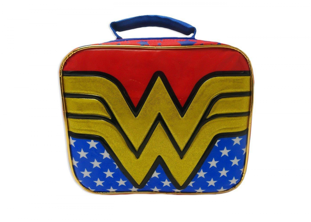 A Red Blue And Yellow Lunch Bag With A W Symbol