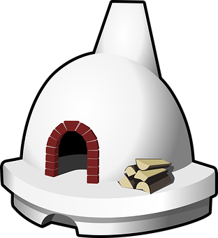 A White Dome Shaped Building With A Brick Arch And Firewood