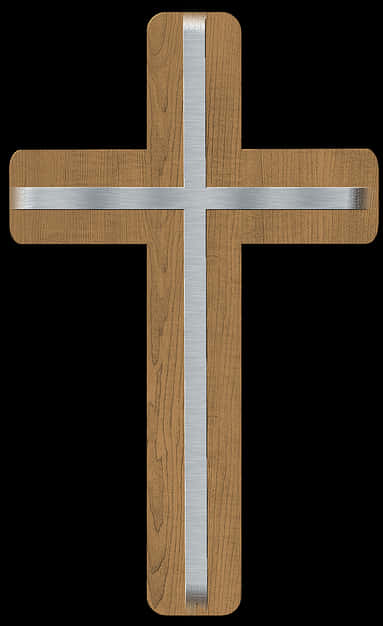 A Wooden Cross With Silver Strips