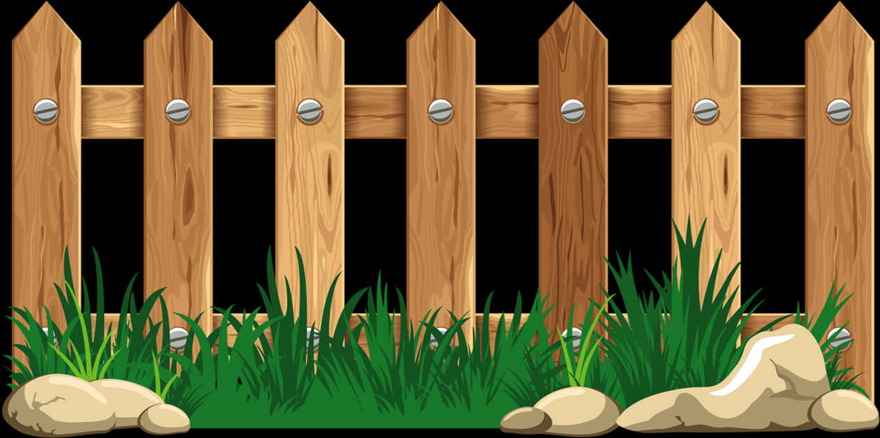 Wooden Picket Fence With Grass