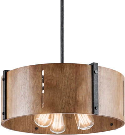 A Light Fixture With Wood And Metal Frame