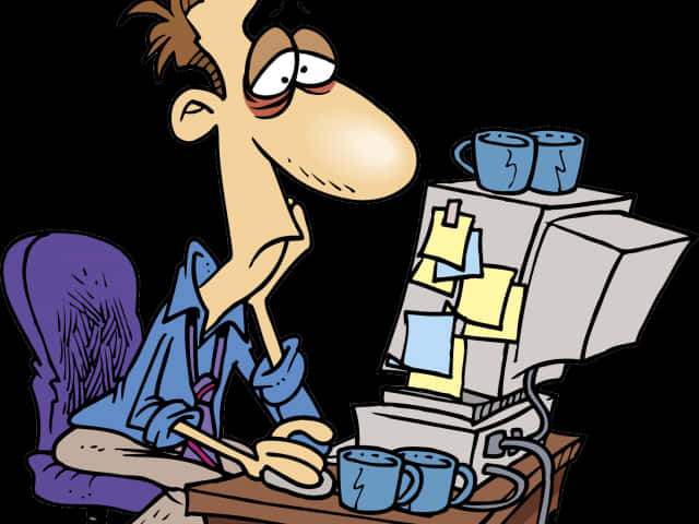 A Cartoon Of A Man Working On A Computer