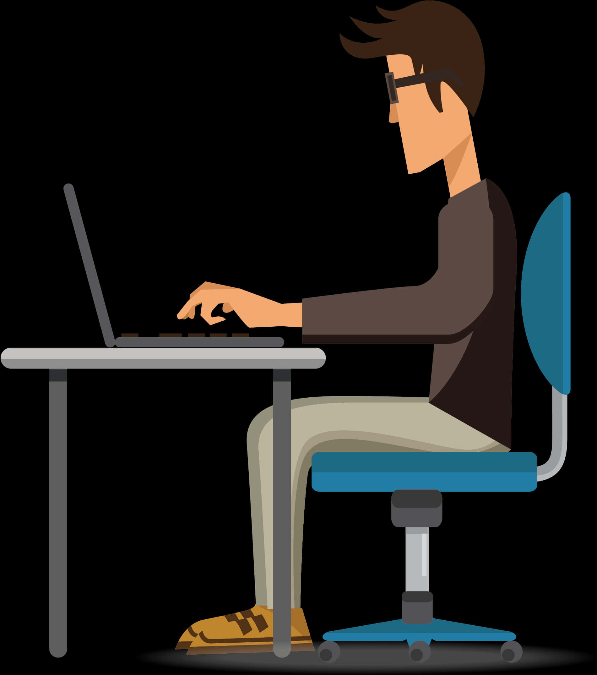 A Cartoon Of A Man Sitting At A Desk Using A Laptop