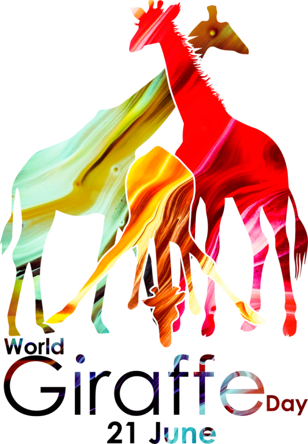 A Group Of Giraffes With Colorful Paint