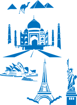 A Blue And Black Background With A Black Background With A Black And Blue Building And A Statue Of Liberty And A Black And White Background