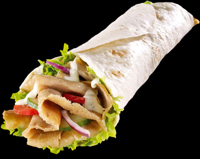 A Tortilla Wrap With Meat And Vegetables