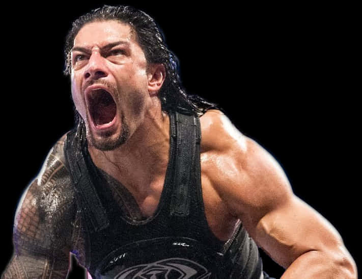Wrestler Roman Reigns Screaming Aggressively