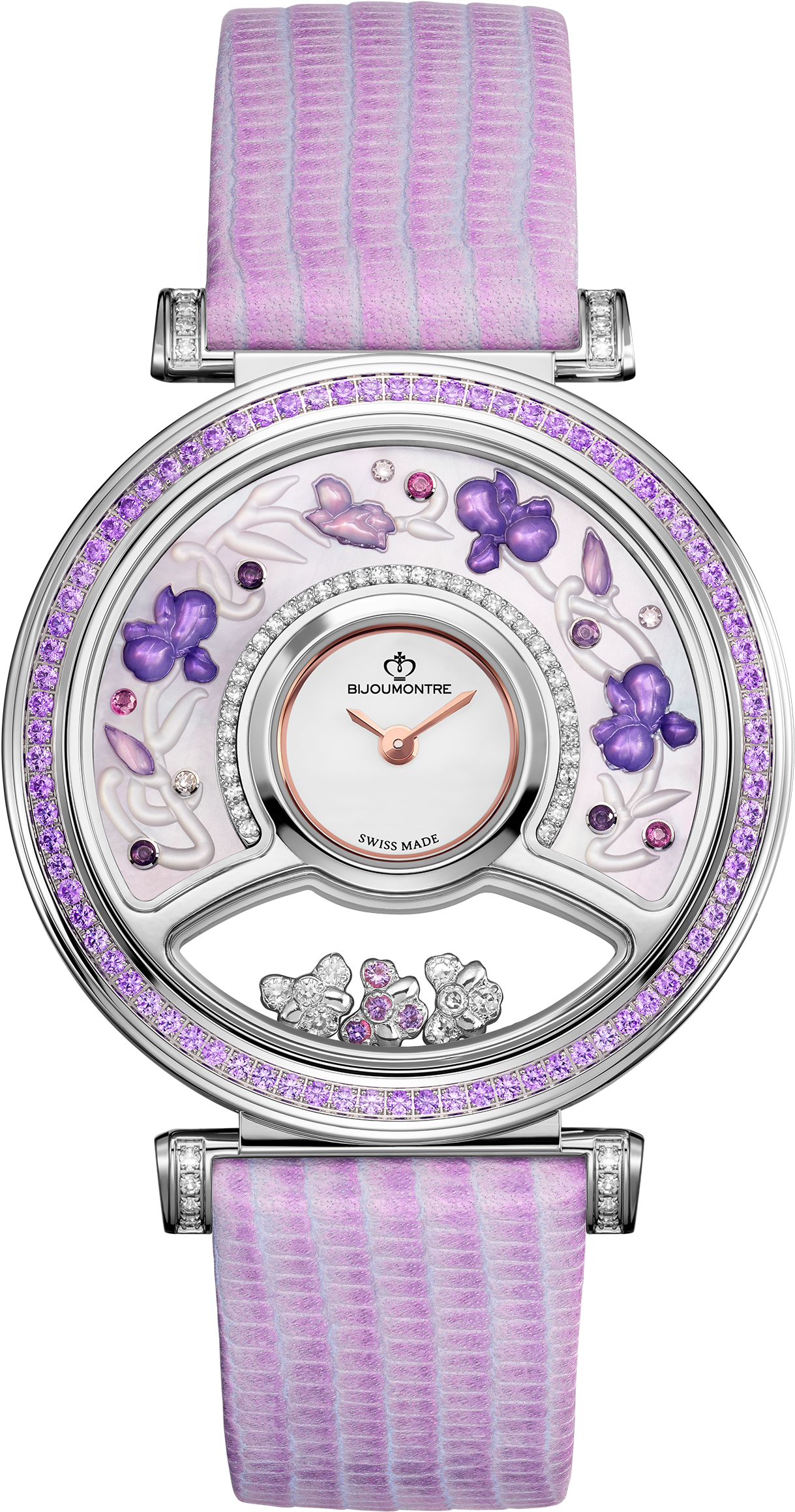 A Watch With Purple Stones And Flowers