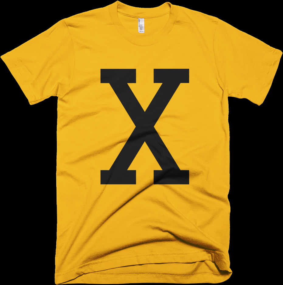A Yellow Shirt With A Black Letter X On It