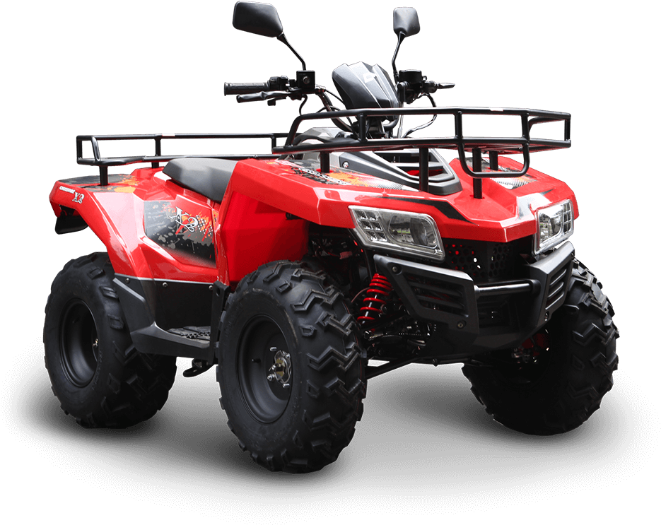 A Red Atv With Black Wheels
