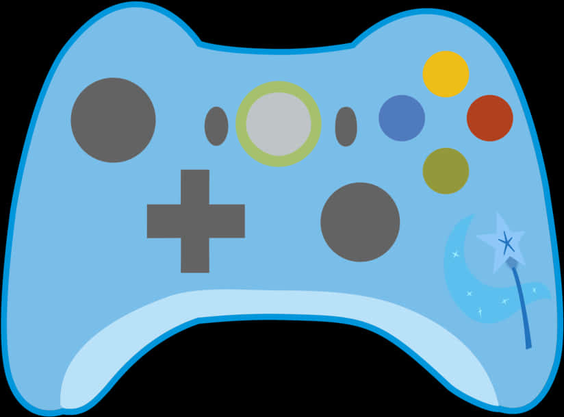 A Blue Game Controller With Different Colored Buttons