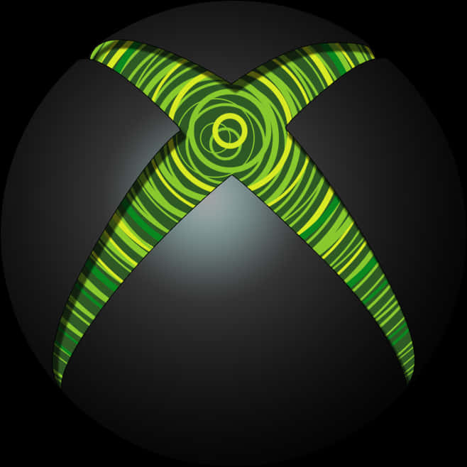 A Black Ball With Green And Yellow Stripes