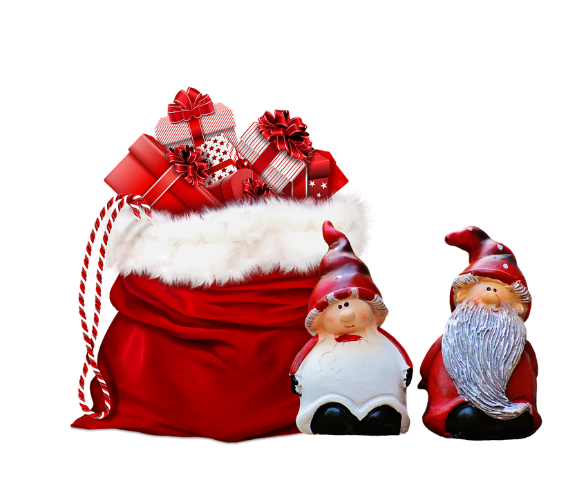 A Red Bag With Presents And Gnomes