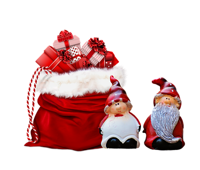 A Red Bag With Presents And Gnomes
