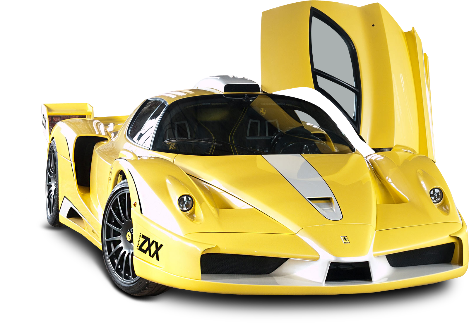 A Yellow Sports Car With Its Doors Open