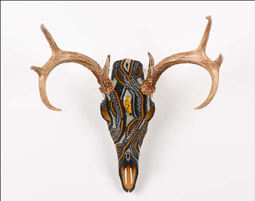 Yellowstone Whitetail Deer Beaded Skull Art - Deer Skull Art