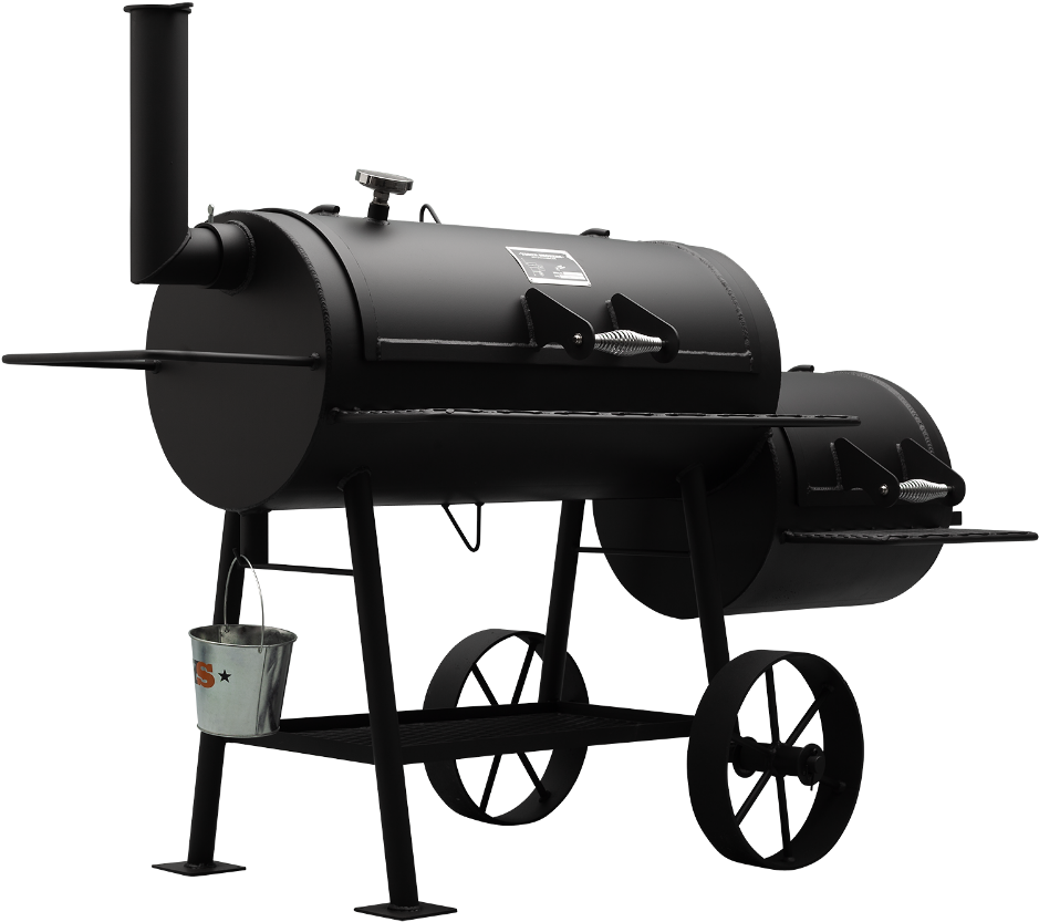 A Black Smoker With A Bucket On It