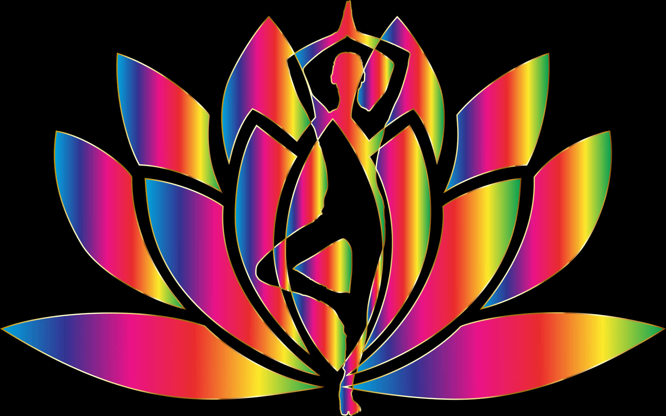 A Colorful Lotus Flower With A Silhouette Of A Woman