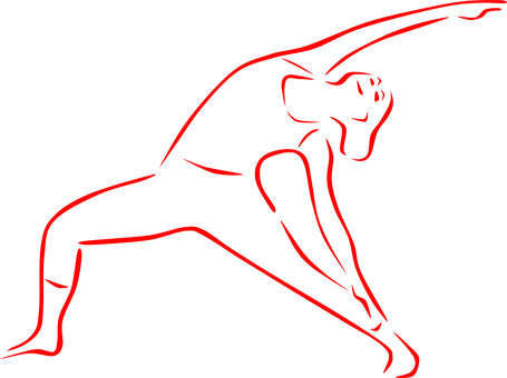 A Red Line Drawing Of A Person Doing Yoga