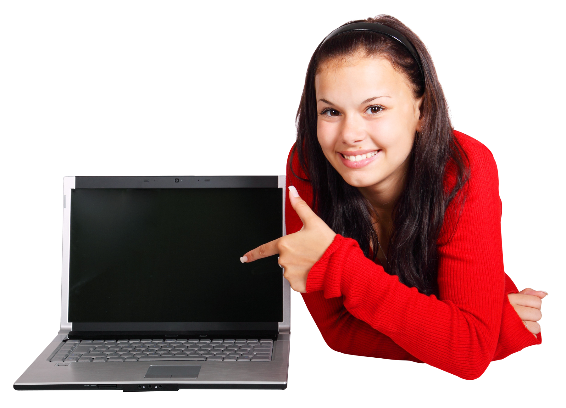 A Woman Pointing At A Laptop