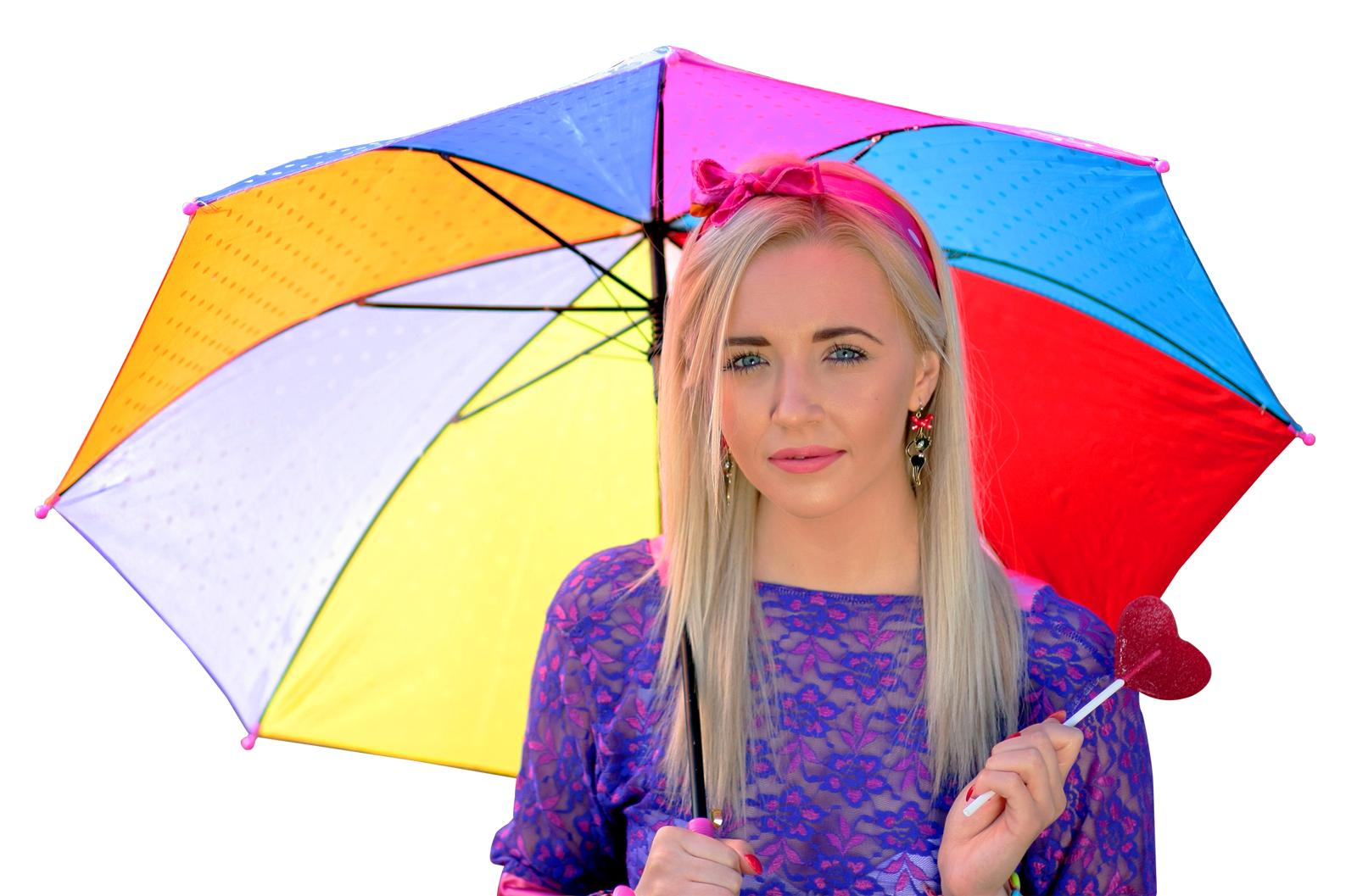 A Woman Holding A Colorful Umbrella