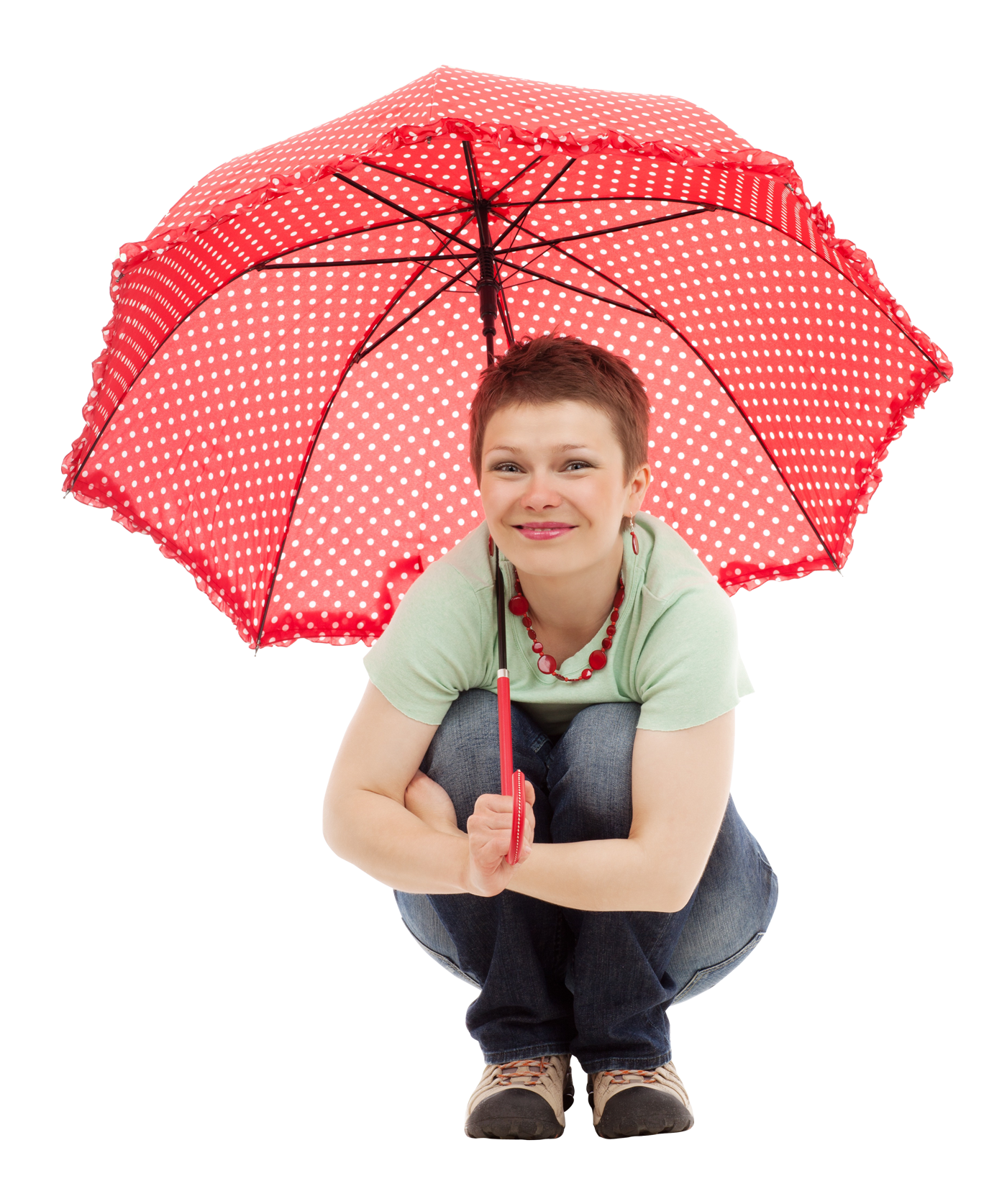 A Woman Holding A Red Umbrella