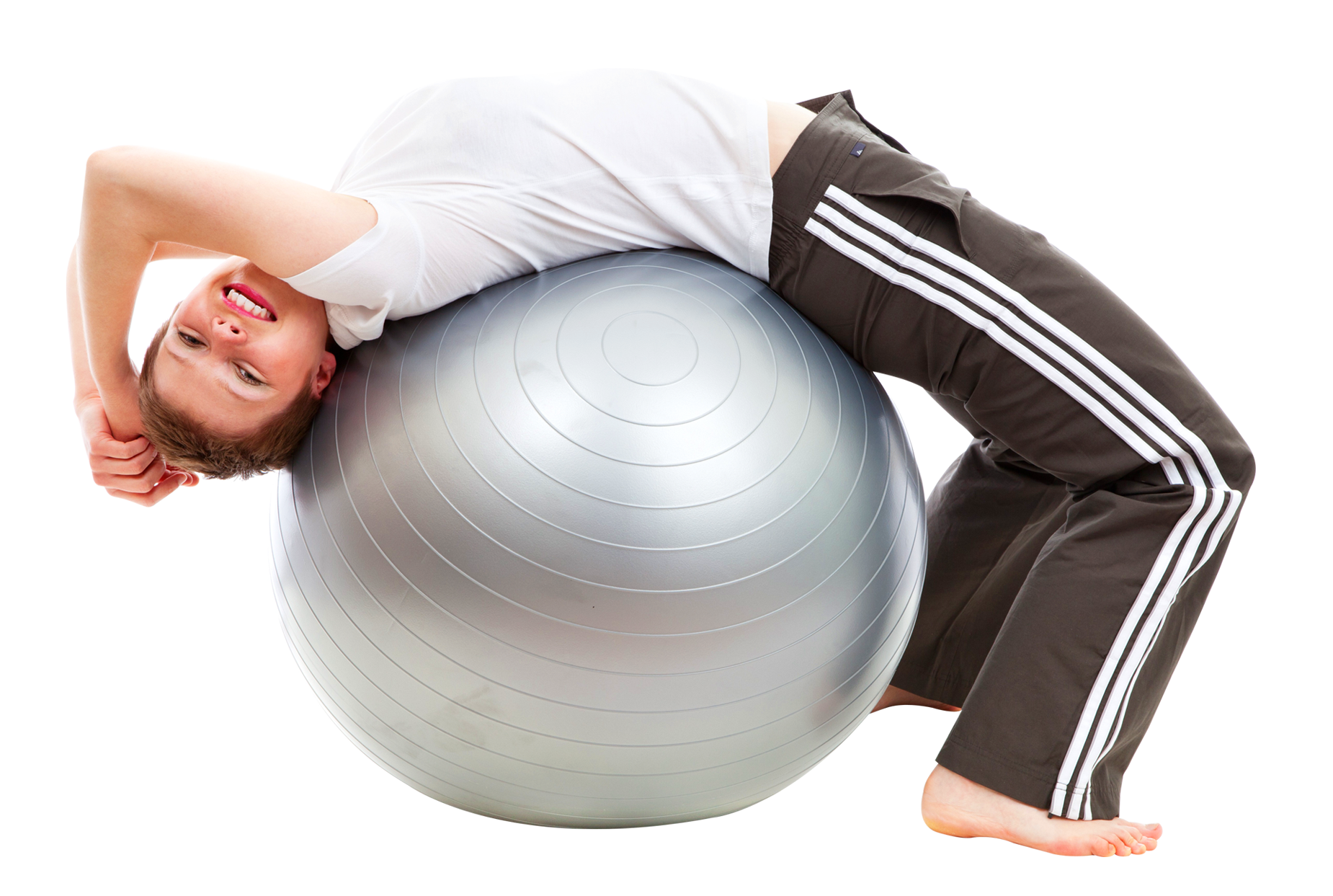 A Boy Lying On A Large Silver Ball