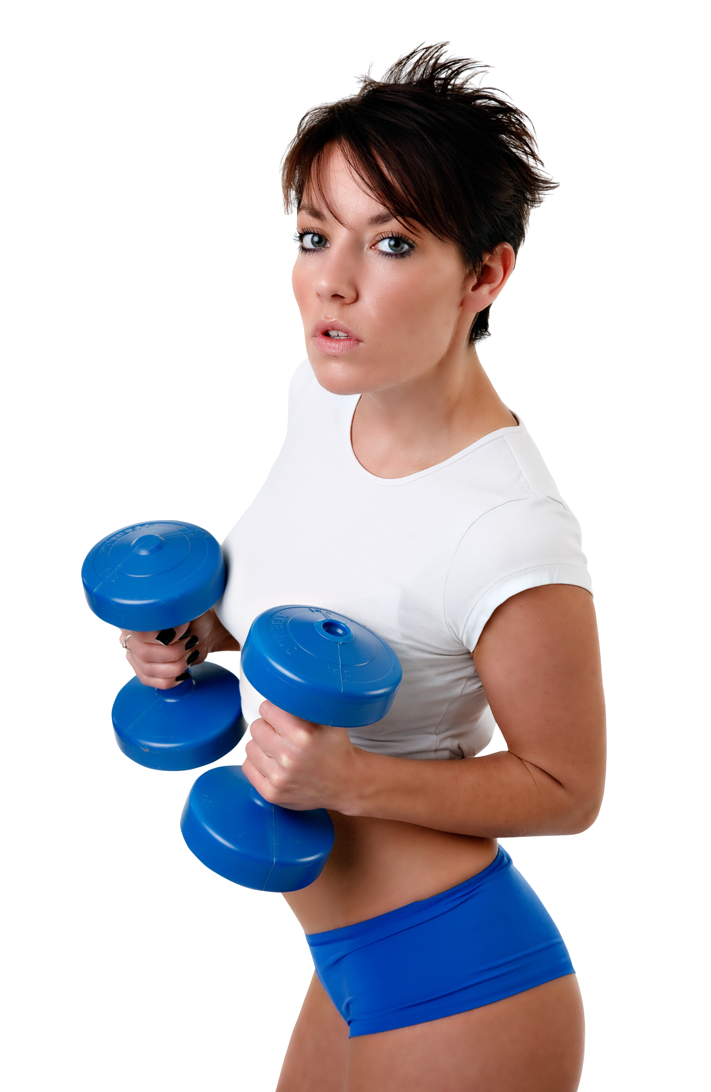 A Woman Holding Weights In Her Hands