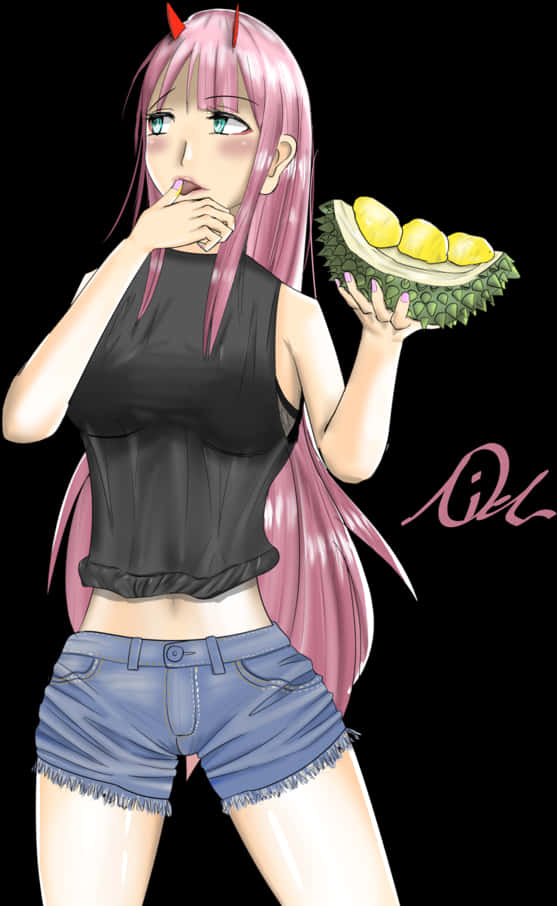 A Cartoon Of A Woman Holding A Fruit