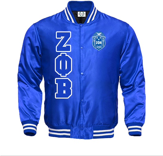 A Blue Jacket With White Letters And A Black Background