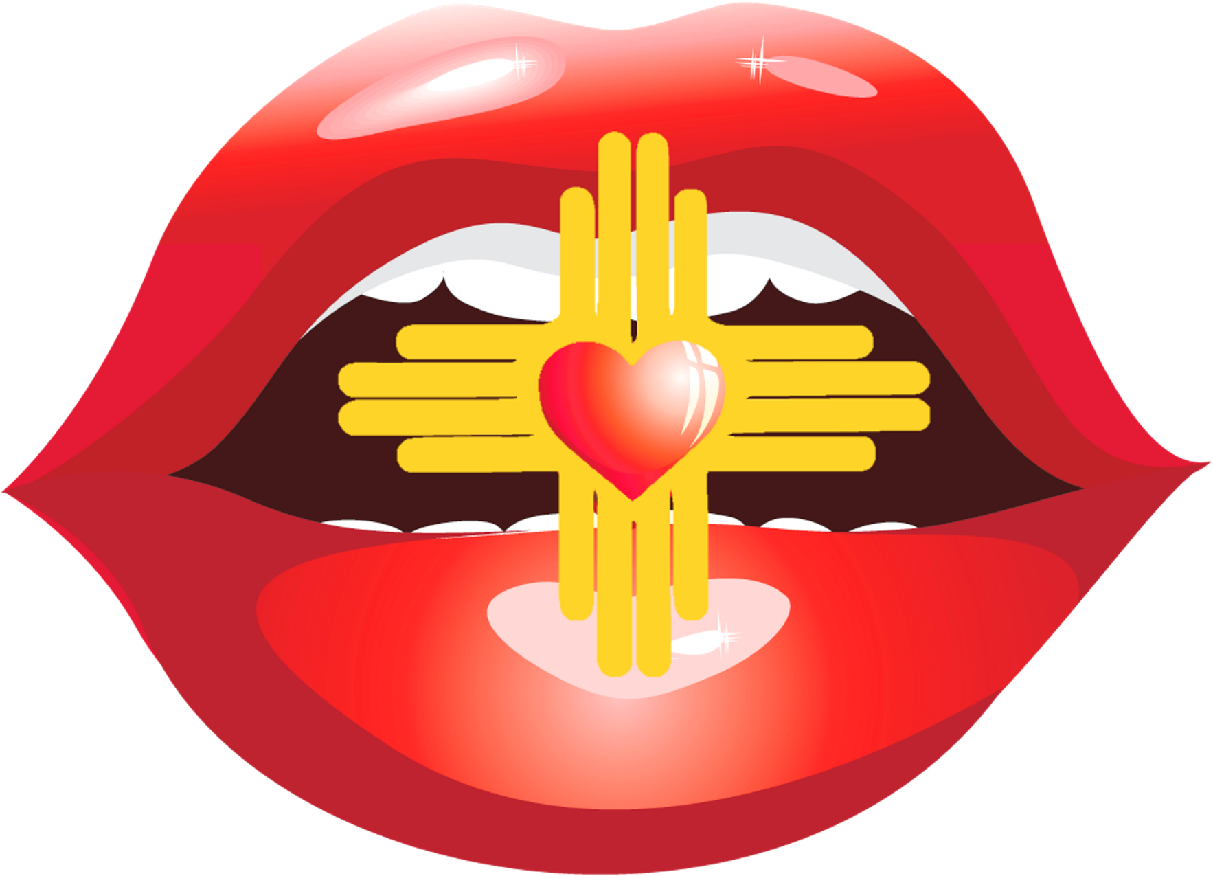 A Red Lips With A Gold Cross In The Shape Of A Heart