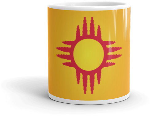 A Yellow Mug With A Red Sun On It