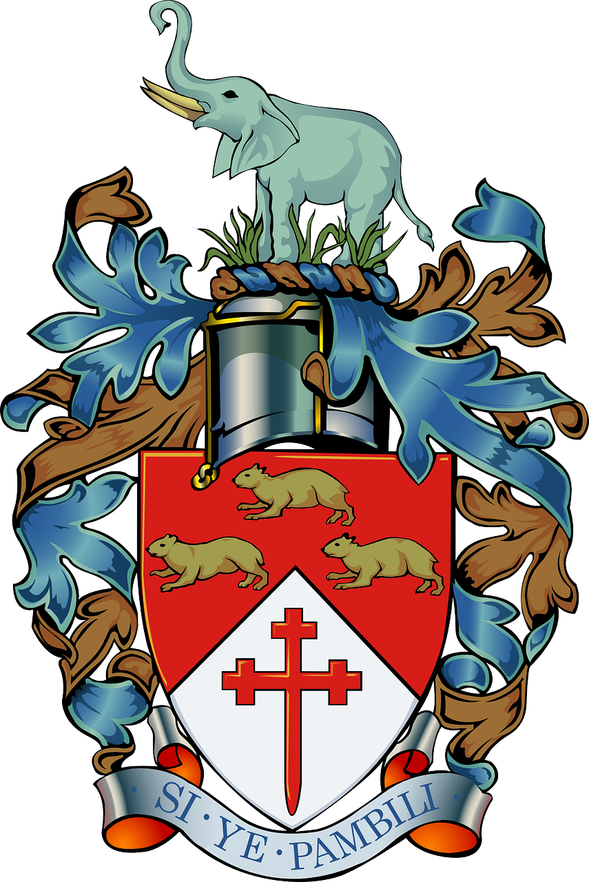 A Coat Of Arms With An Elephant And A Shield