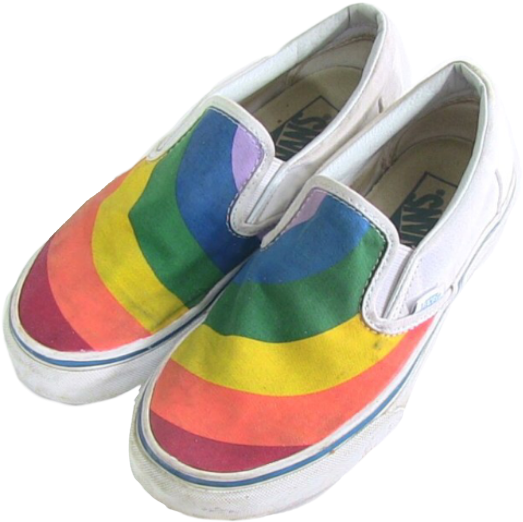 A Pair Of Shoes With Rainbow Colors On Them