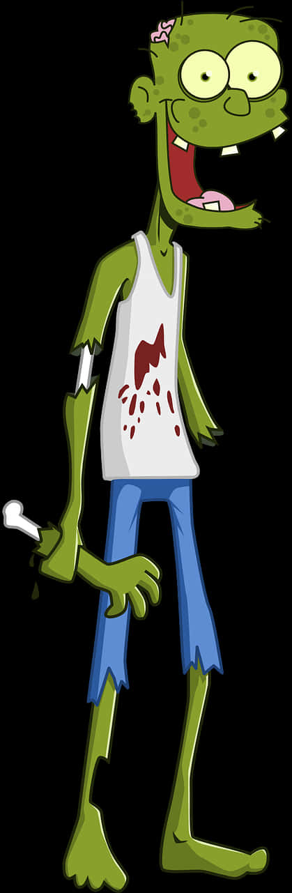 Cartoon Green Monster With A White Shirt And Blue Pants