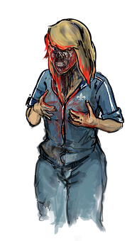 A Woman With Red Hair And A Bloody Face