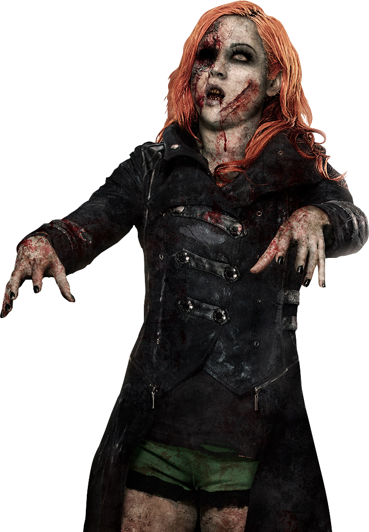 A Woman With Red Hair And Bloody Face