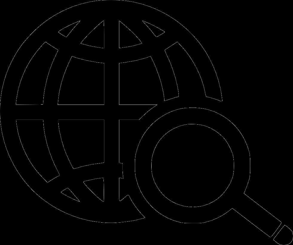 A Black And White Image Of A Globe And A Magnifying Glass
