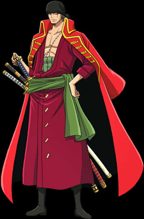 A Cartoon Of A Man In A Red Robe With Swords